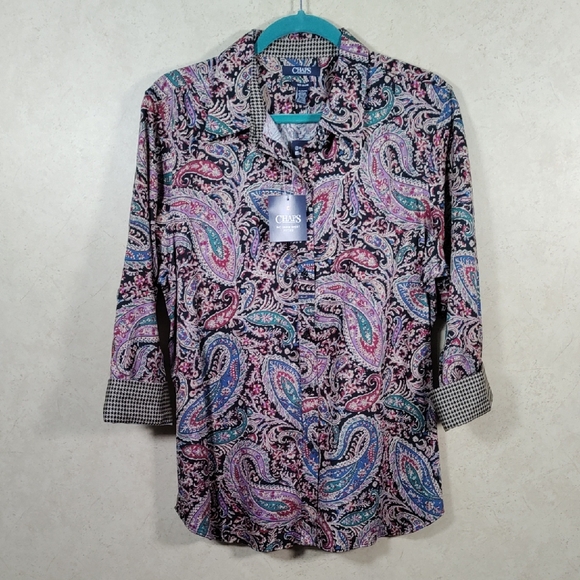 Chaps Tops - 2/$10 04178 Chaps teal & purple paisley No Iron button up shirt XL NWT
